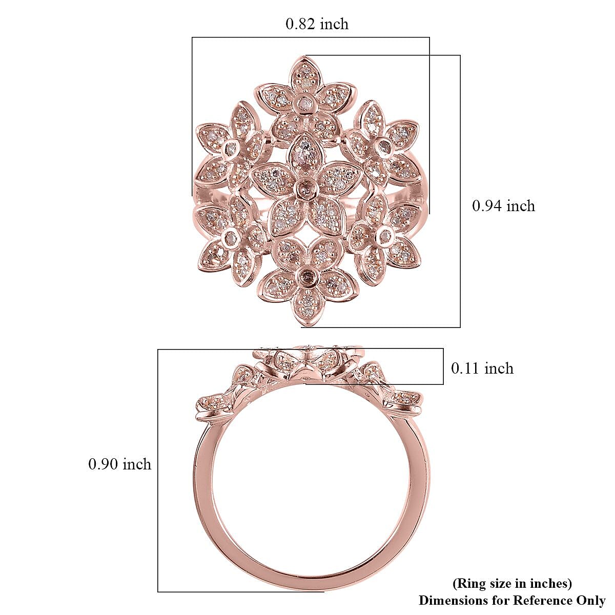 Natural Pink Diamond Floral Ring in Vermeil Rose Gold Over Sterling Silver (Size 10.0) 0.50 ctw