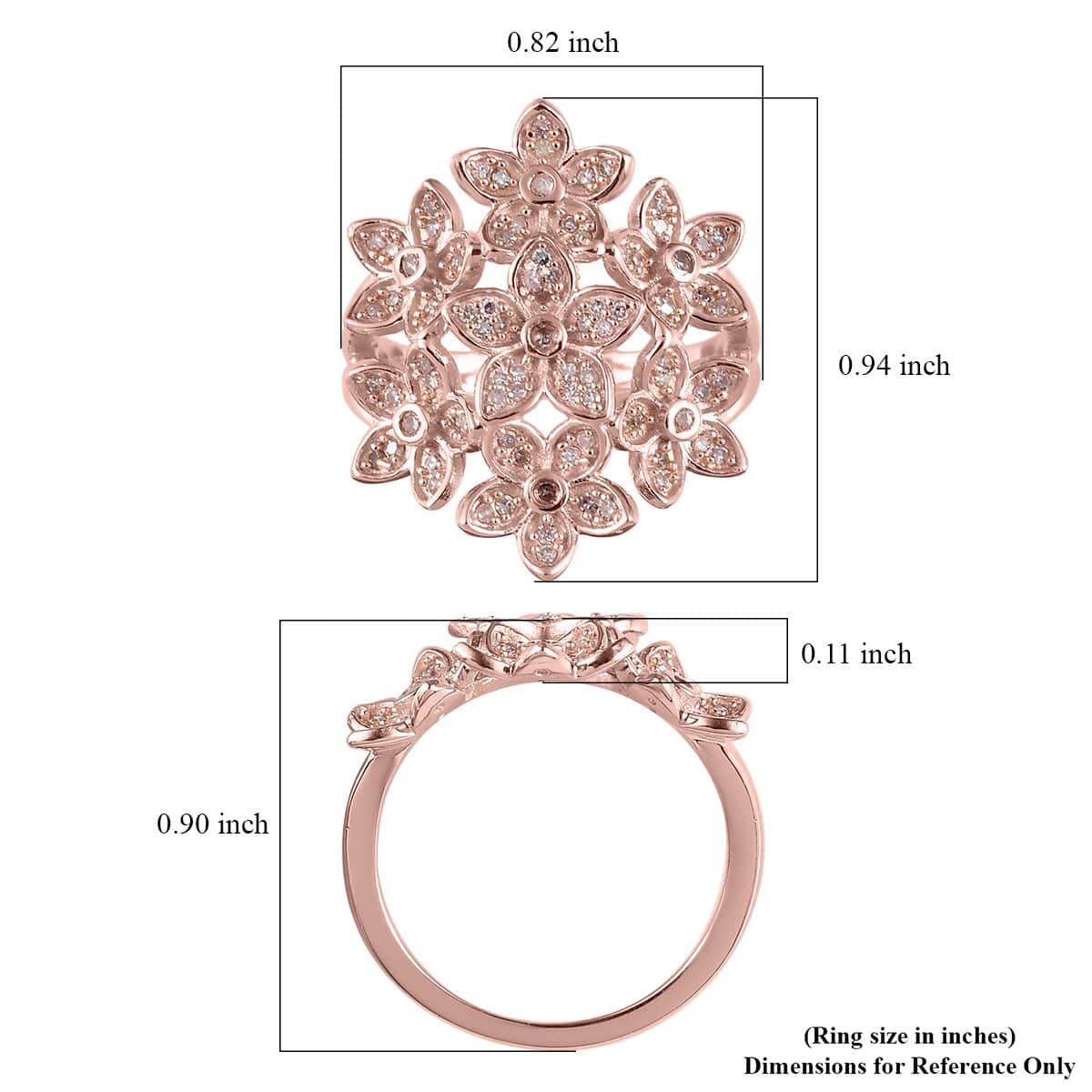 Natural Pink Diamond Floral Ring in Vermeil Rose Gold Over Sterling Silver 0.50 ctw image number 5