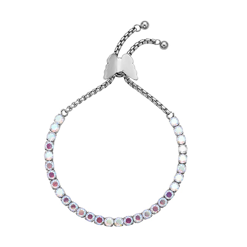 Simulated Aurora Borealis Diamond Multi-Wear Butterfly Slider Bolo Tennis Bracelet in Stainless Steel (5-9Inches) , Tarnish-Free, Waterproof, Sweat Proof Jewelry