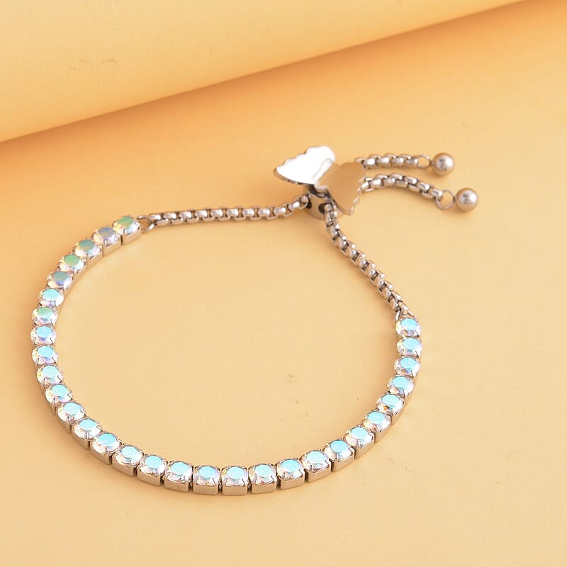 Simulated Aurora Borealis Diamond Multi-Wear Butterfly Slider Bolo Tennis Bracelet in Stainless Steel (5-9Inches) , Tarnish-Free, Waterproof, Sweat Proof Jewelry