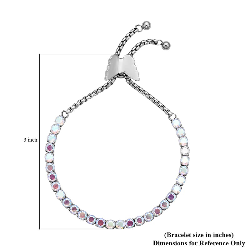 Simulated Aurora Borealis Diamond Multi-Wear Butterfly Slider Bolo Tennis Bracelet in Stainless Steel (5-9Inches) , Tarnish-Free, Waterproof, Sweat Proof Jewelry