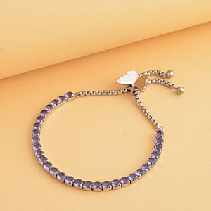 Simulated Purple Diamond Multi-Wear Butterfly Slider Bolo Tennis Bracelet in Stainless Steel (5-9Inches) , Tarnish-Free, Waterproof, Sweat Proof Jewelry