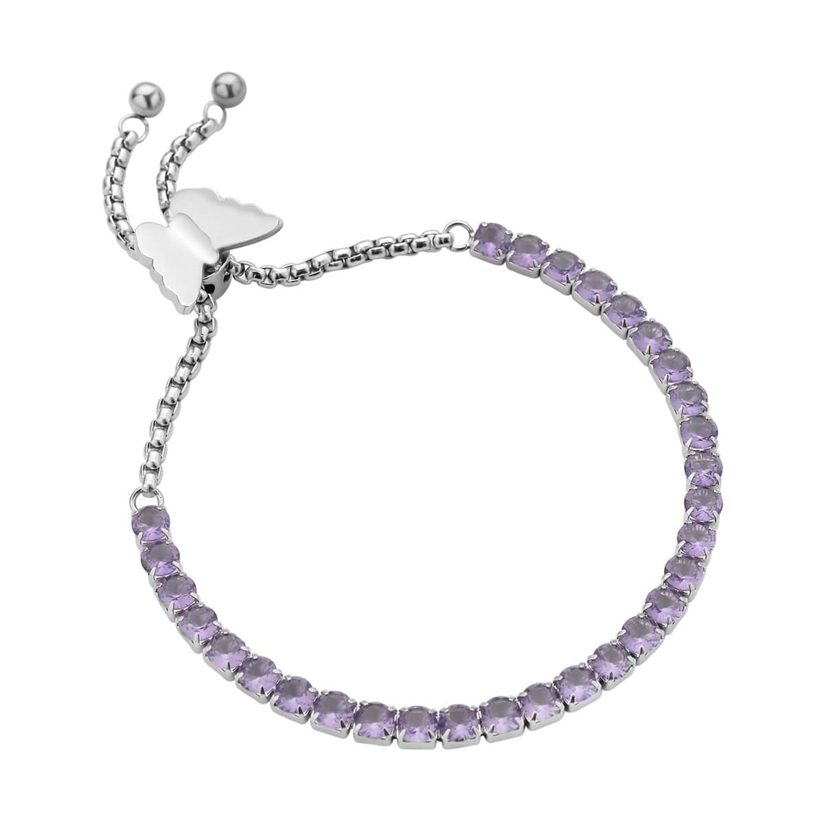 Simulated Purple Diamond Multi-Wear Butterfly Slider Bolo Tennis Bracelet in Stainless Steel (5-9Inches) , Tarnish-Free, Waterproof, Sweat Proof Jewelry image number 2