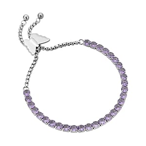 Simulated Purple Diamond Multi-Wear Butterfly Slider Bolo Tennis Bracelet in Stainless Steel (5-9Inches) , Tarnish-Free, Waterproof, Sweat Proof Jewelry