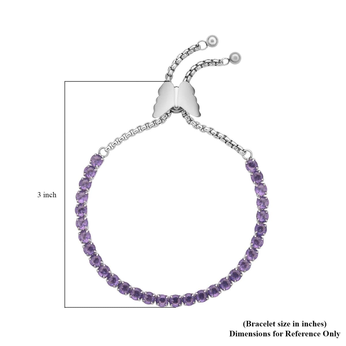 Simulated Purple Diamond Multi-Wear Butterfly Slider Bolo Tennis Bracelet in Stainless Steel (5-9Inches) , Tarnish-Free, Waterproof, Sweat Proof Jewelry image number 4