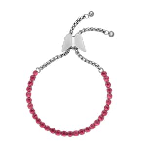 Simulated Fuchsia Color Diamond Multi-Wear Butterfly Slider Bolo Tennis Bracelet in Stainless Steel (5-9Inches) , Tarnish-Free, Waterproof, Sweat Proof Jewelry