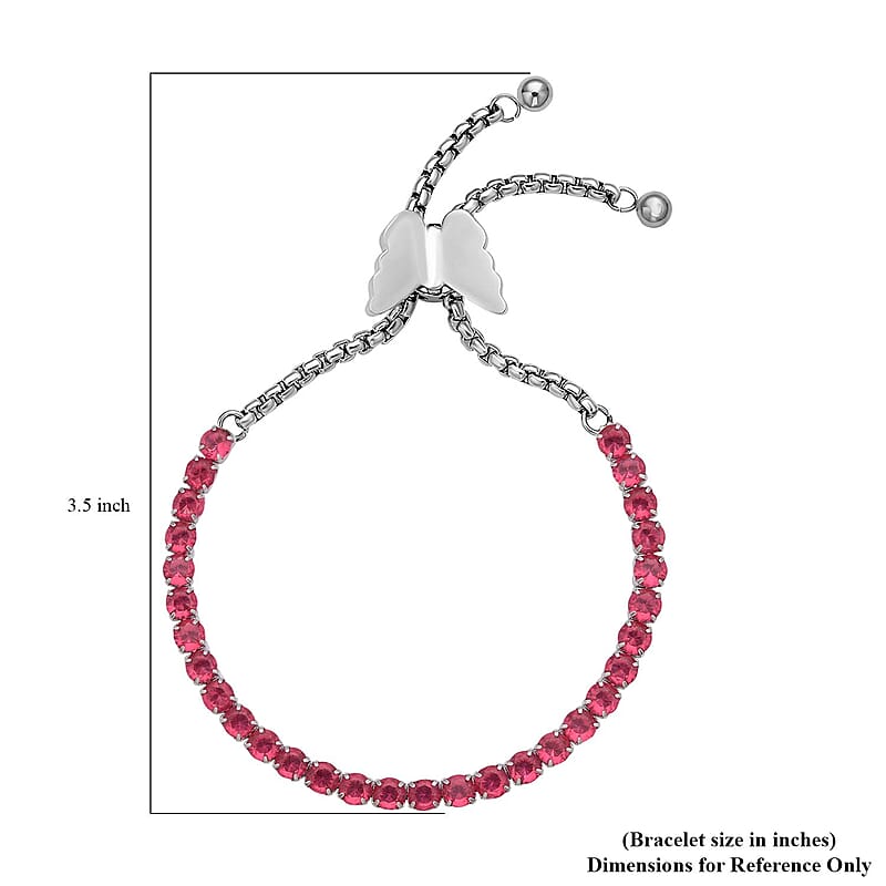 Simulated Fuchsia Color Diamond Multi-Wear Butterfly Slider Bolo Tennis Bracelet in Stainless Steel (5-9Inches) , Tarnish-Free, Waterproof, Sweat Proof Jewelry