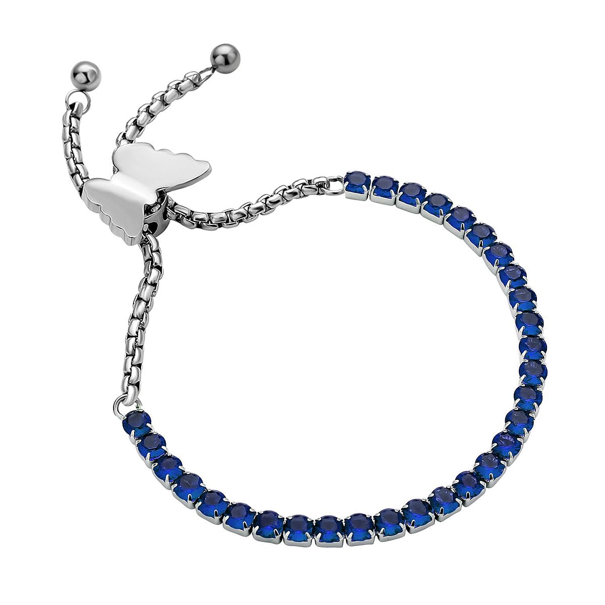 Simulated Blue Diamond Multi-Wear Butterfly Slider Bolo Tennis Bracelet in Stainless Steel (5-9Inches) , Tarnish-Free, Waterproof, Sweat Proof Jewelry image number 2