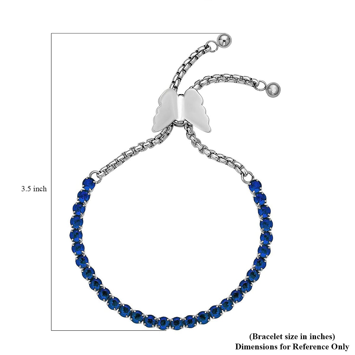 Simulated Blue Diamond Multi-Wear Butterfly Slider Bolo Tennis Bracelet in Stainless Steel (5-9Inches) , Tarnish-Free, Waterproof, Sweat Proof Jewelry image number 4