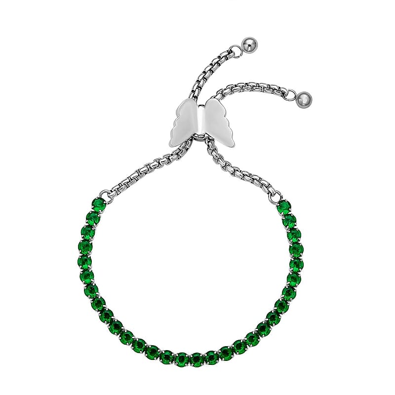 Simulated Green Diamond Multi-Wear Butterfly Slider Bolo Tennis Bracelet in Stainless Steel (5-9Inches) , Tarnish-Free, Waterproof, Sweat Proof Jewelry