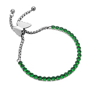 Simulated Green Diamond Multi-Wear Butterfly Slider Bolo Tennis Bracelet in Stainless Steel (5-9Inches) , Tarnish-Free, Waterproof, Sweat Proof Jewelry