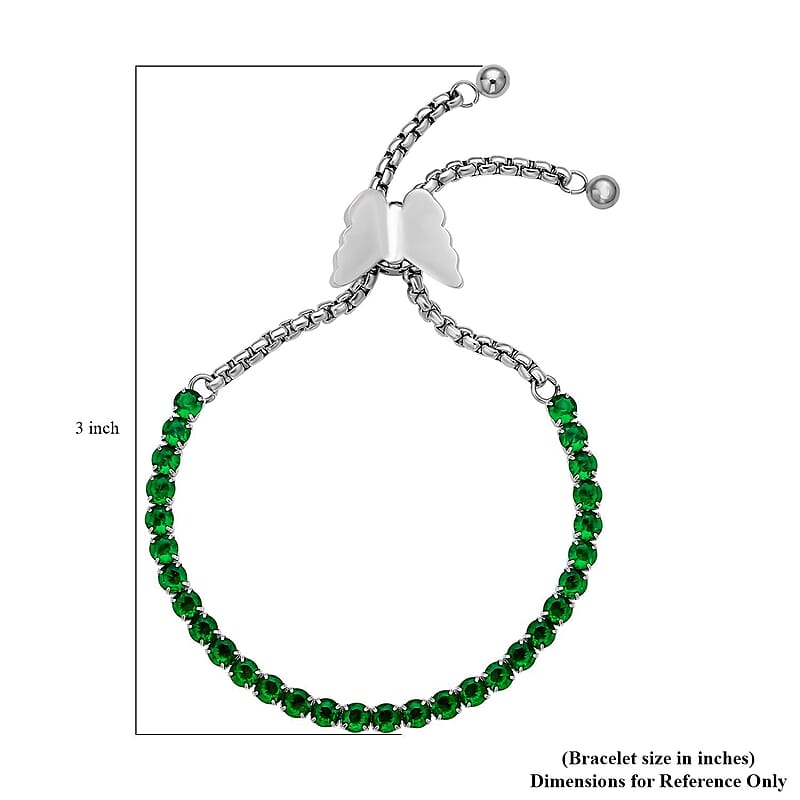 Simulated Green Diamond Multi-Wear Butterfly Slider Bolo Tennis Bracelet in Stainless Steel (5-9Inches) , Tarnish-Free, Waterproof, Sweat Proof Jewelry