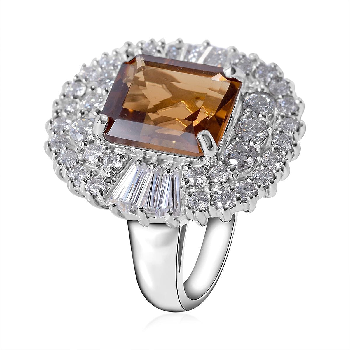 Santa Ana Madeira Citrine and Moissanite Ring in Platinum Over Sterling Silver (Size 7.0) 8.60 ctw image number 2