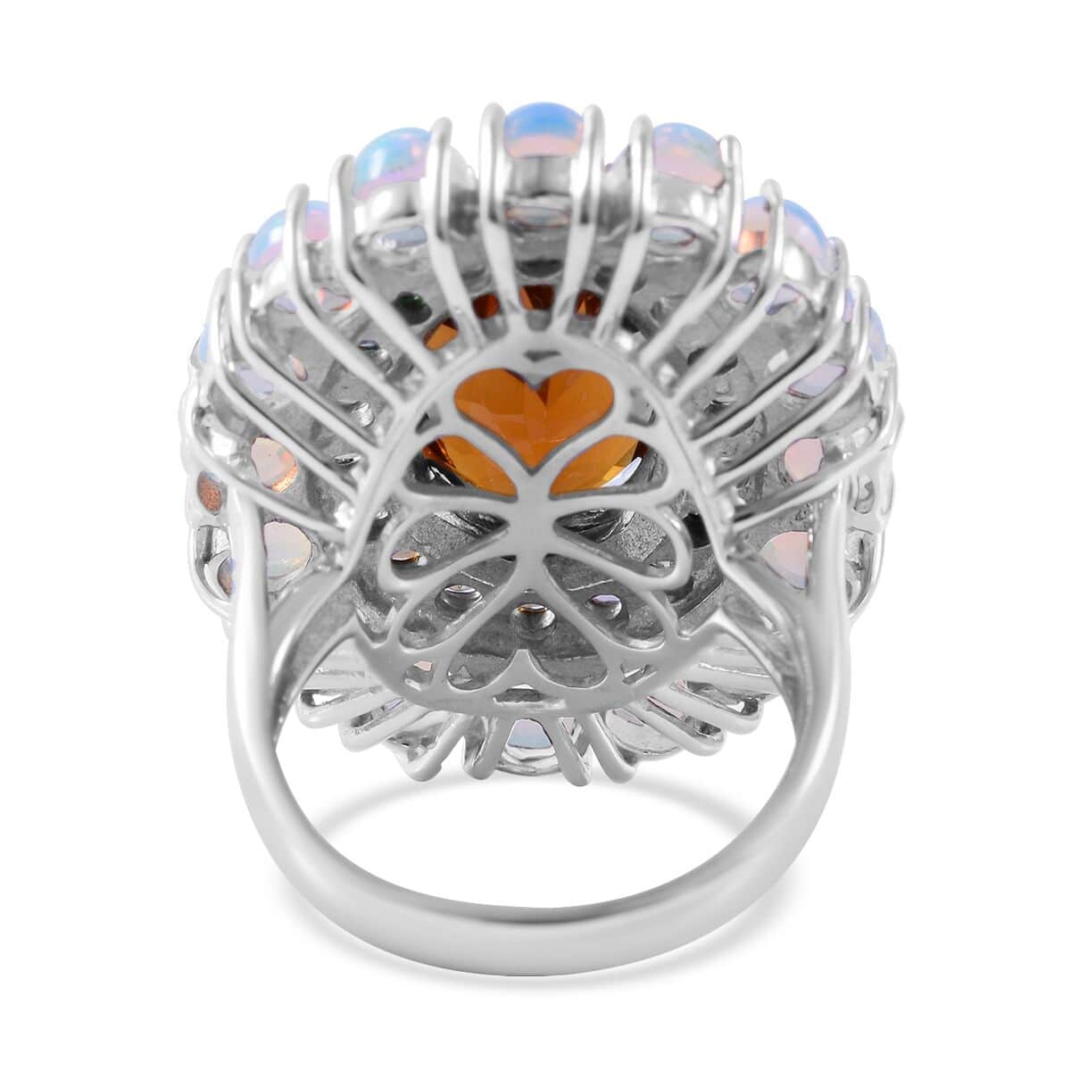Santa Ana Madeira Citrine and Multi Gemstone Double Halo Ring in Platinum Over Sterling Silver (Size 6.0) 9.60 ctw image number 3