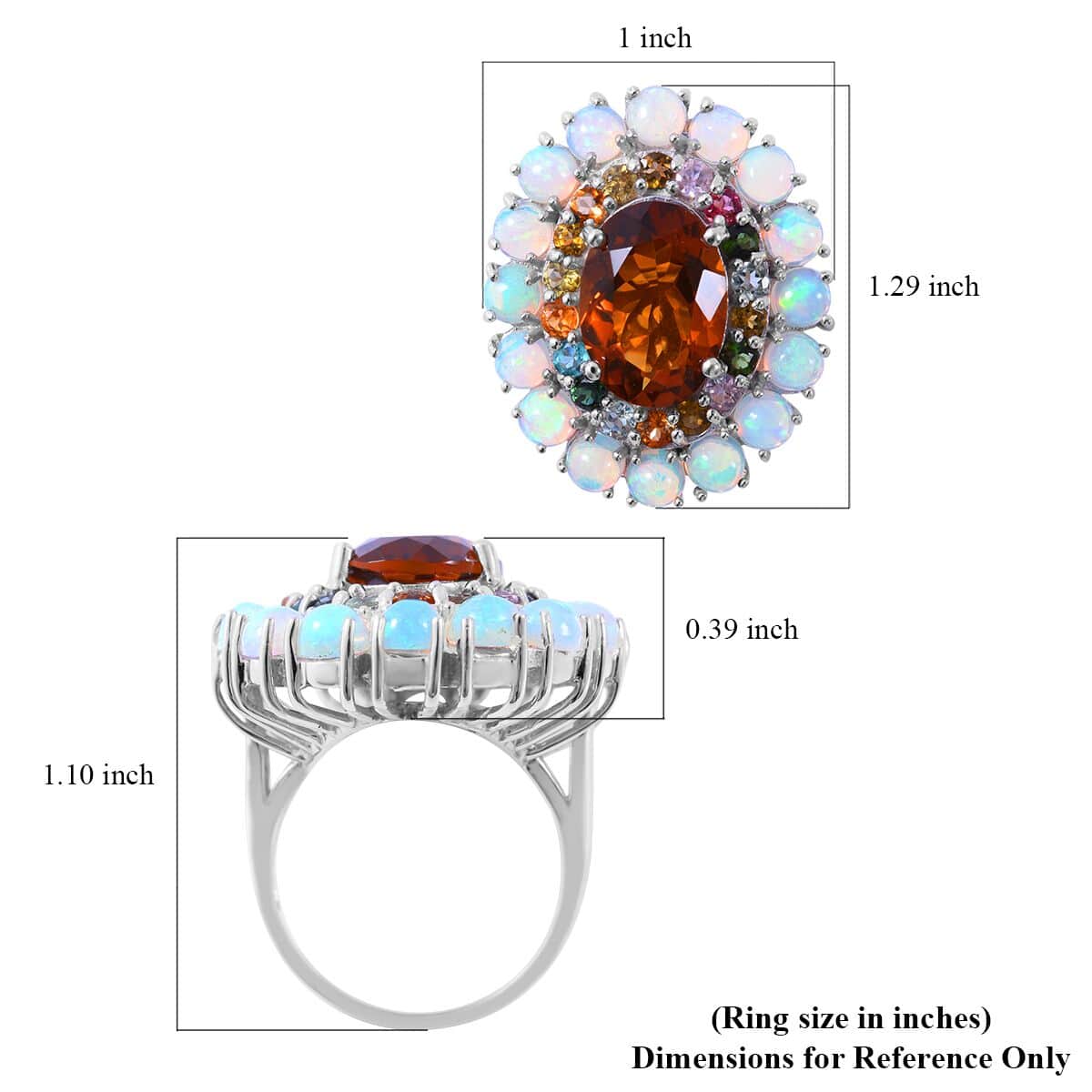 Santa Ana Madeira Citrine and Multi Gemstone Double Halo Ring in Platinum Over Sterling Silver (Size 6.0) 9.60 ctw image number 4