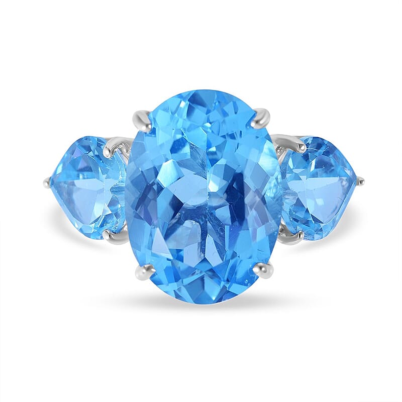 Swiss Blue Topaz and White Zircon Ring in Platinum Over Sterling Silver (Size 10.0) 21.75 ctw