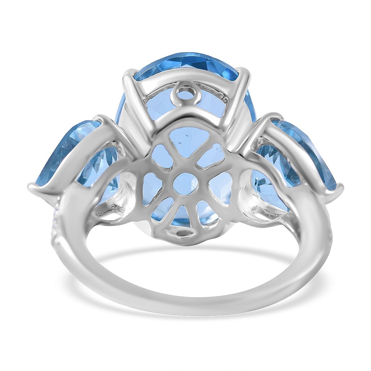 Swiss Blue Topaz and White Zircon Ring in Platinum Over Sterling Silver (Size 10.0) 21.75 ctw