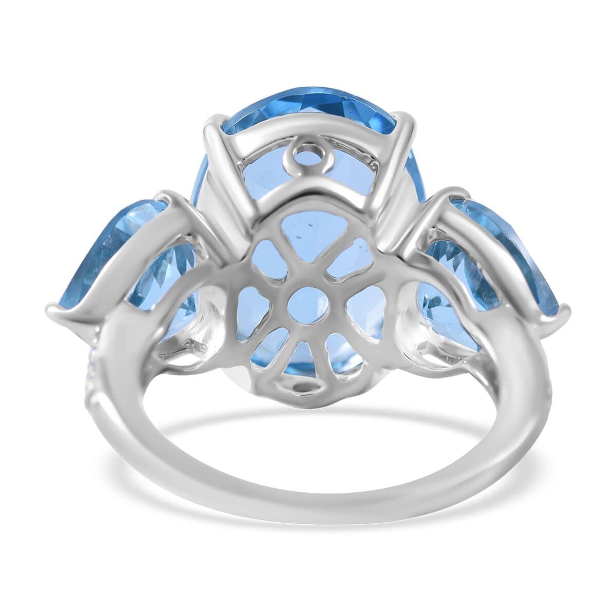 Swiss Blue Topaz and White Zircon Ring in Platinum Over Sterling Silver (Size 10.0) 21.75 ctw image number 3