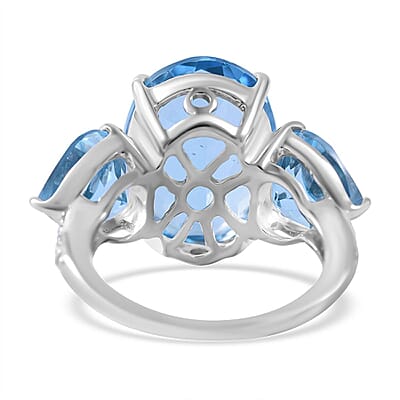 Swiss Blue Topaz and White Zircon Ring in Platinum Over Sterling Silver (Size 10.0) 21.75 ctw