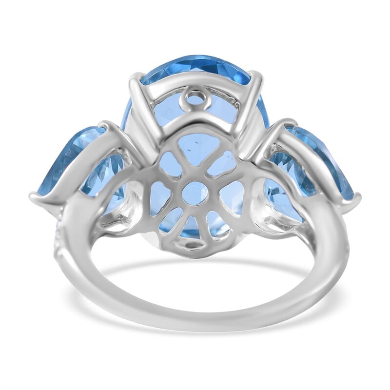 Swiss Blue Topaz and White Zircon Ring in Platinum Over Sterling Silver (Size 10.0) 21.75 ctw