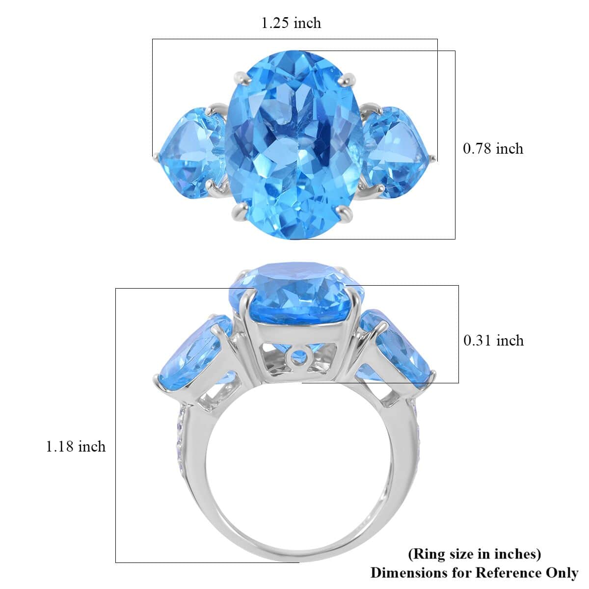 Swiss Blue Topaz and White Zircon Ring in Platinum Over Sterling Silver (Size 10.0) 21.75 ctw image number 4