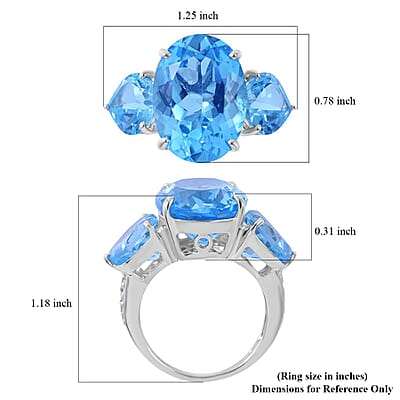 Swiss Blue Topaz and White Zircon Ring in Platinum Over Sterling Silver (Size 10.0) 21.75 ctw