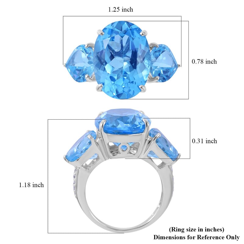 Swiss Blue Topaz and White Zircon Ring in Platinum Over Sterling Silver (Size 10.0) 21.75 ctw