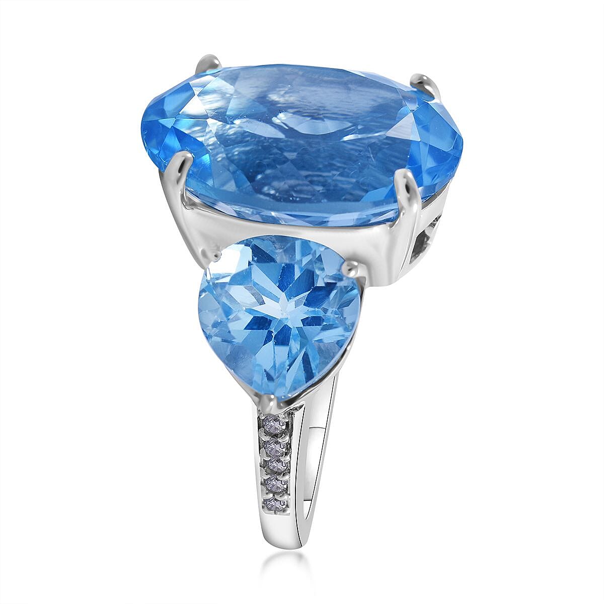 Swiss Blue Topaz and White Zircon Ring in Platinum Over Sterling Silver (Size 9.0) 21.75 ctw image number 2