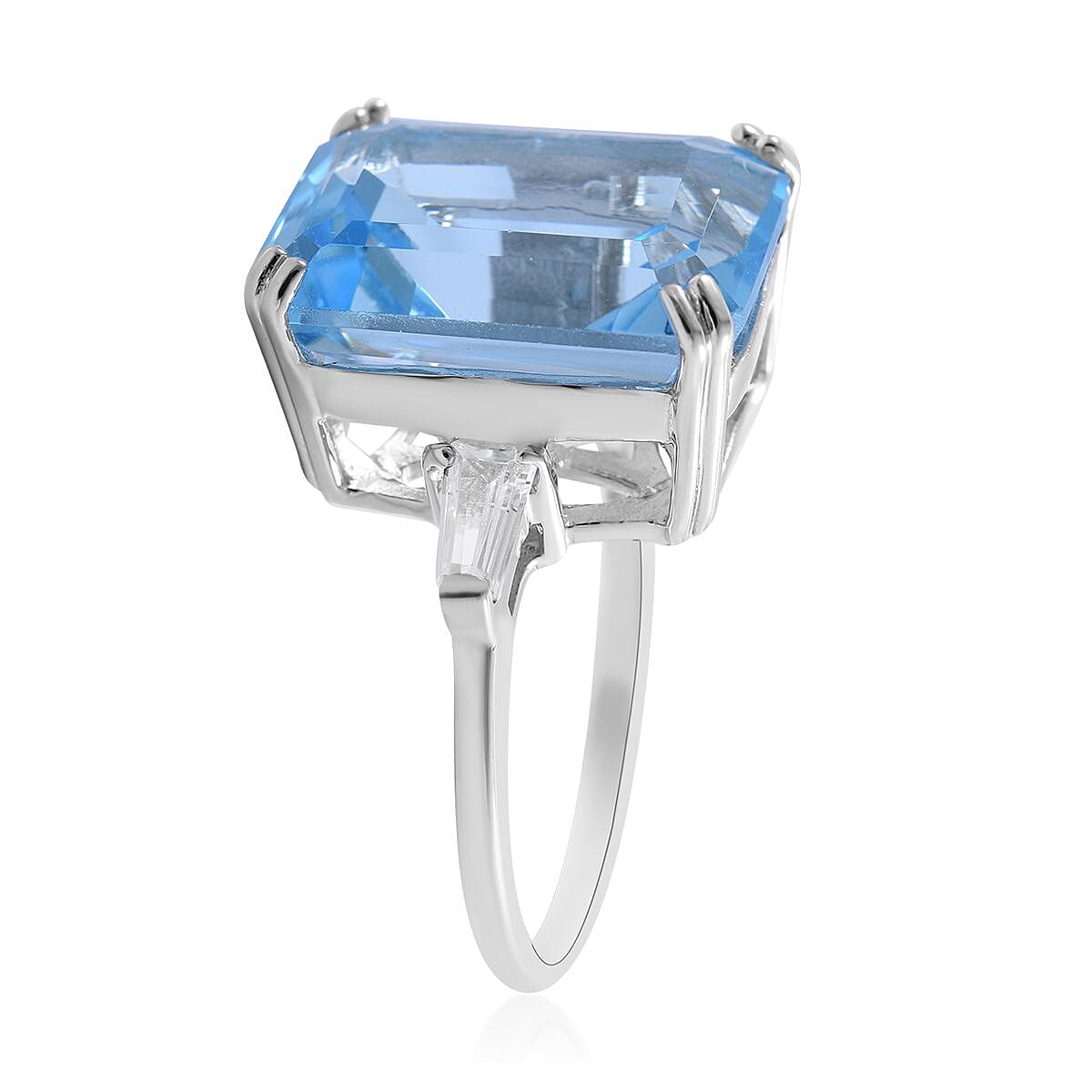 Swiss Blue Topaz and White Topaz Ring in Platinum Over Sterling Silver (Size 6.0) 13.50 ctw image number 2