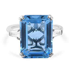 Swiss Blue Topaz and White Topaz Ring in Platinum Over Sterling Silver (Size 8.0) 13.50 ctw