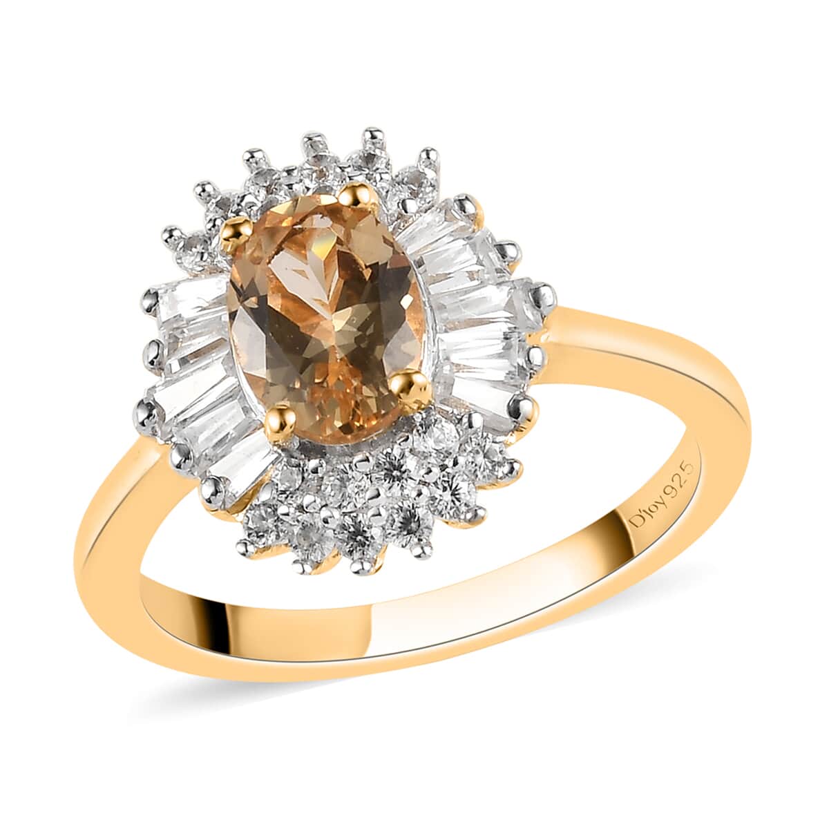 Premium Natural Imperial Topaz and Natural White Zircon Halo Ring in Vermeil Yellow Gold Over Sterling Silver 1.65 ctw image number 0
