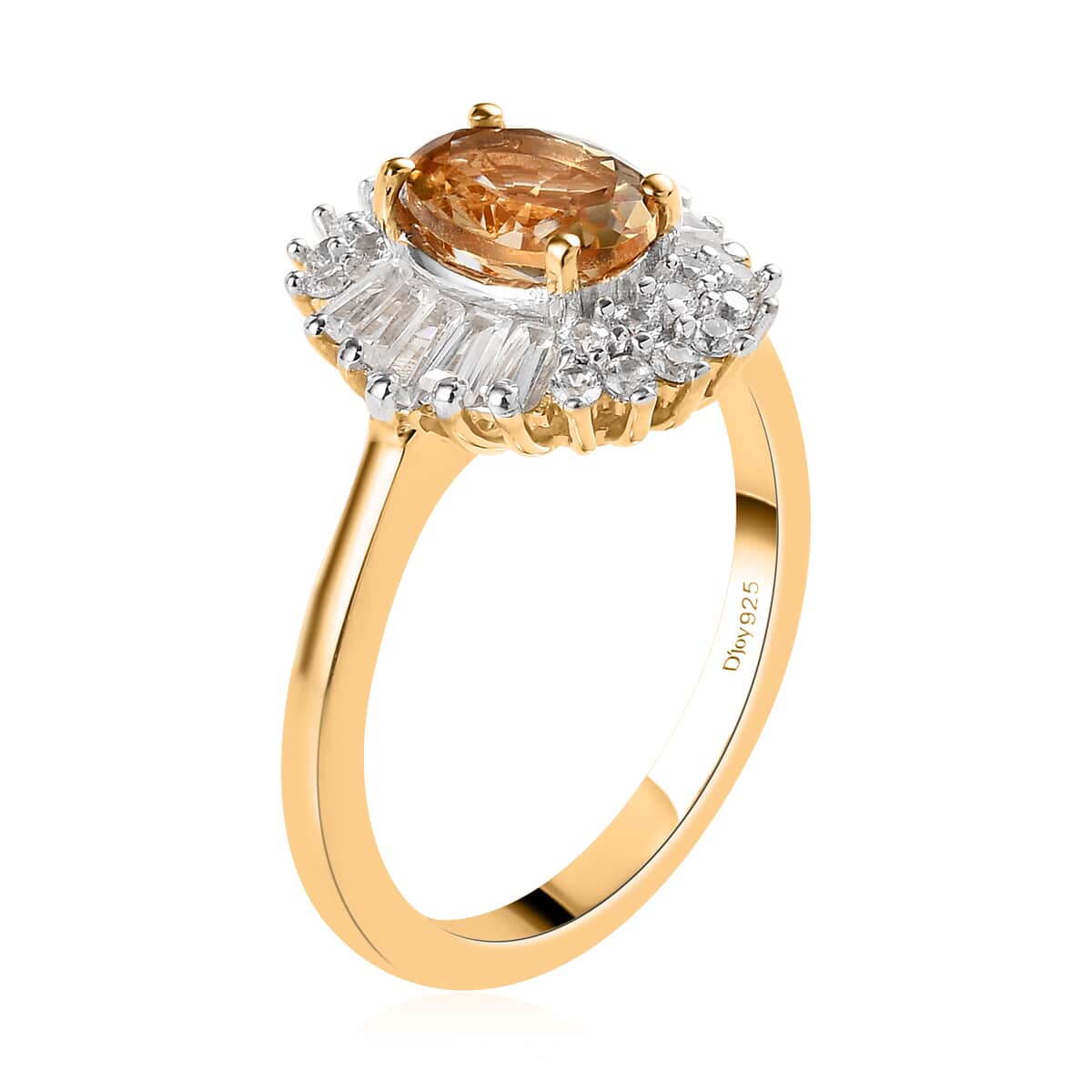 Premium Natural Imperial Topaz and Natural White Zircon Halo Ring in Vermeil Yellow Gold Over Sterling Silver (Size 10.0) 1.65 ctw image number 3