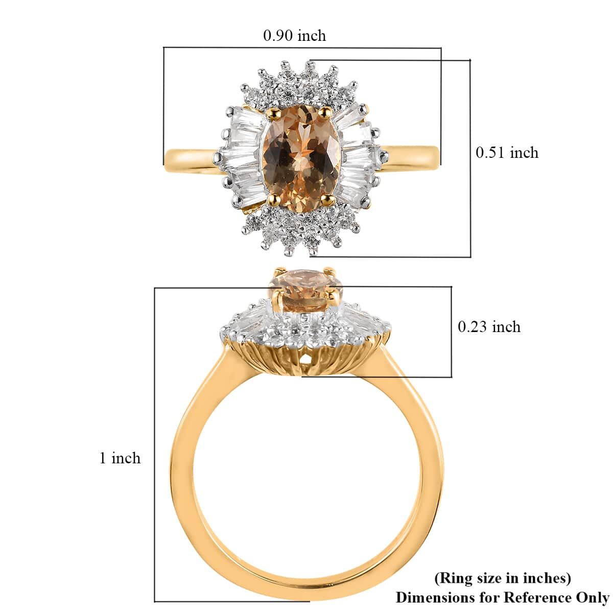 Premium Natural Imperial Topaz and Natural White Zircon Halo Ring in Vermeil Yellow Gold Over Sterling Silver (Size 10.0) 1.65 ctw image number 5