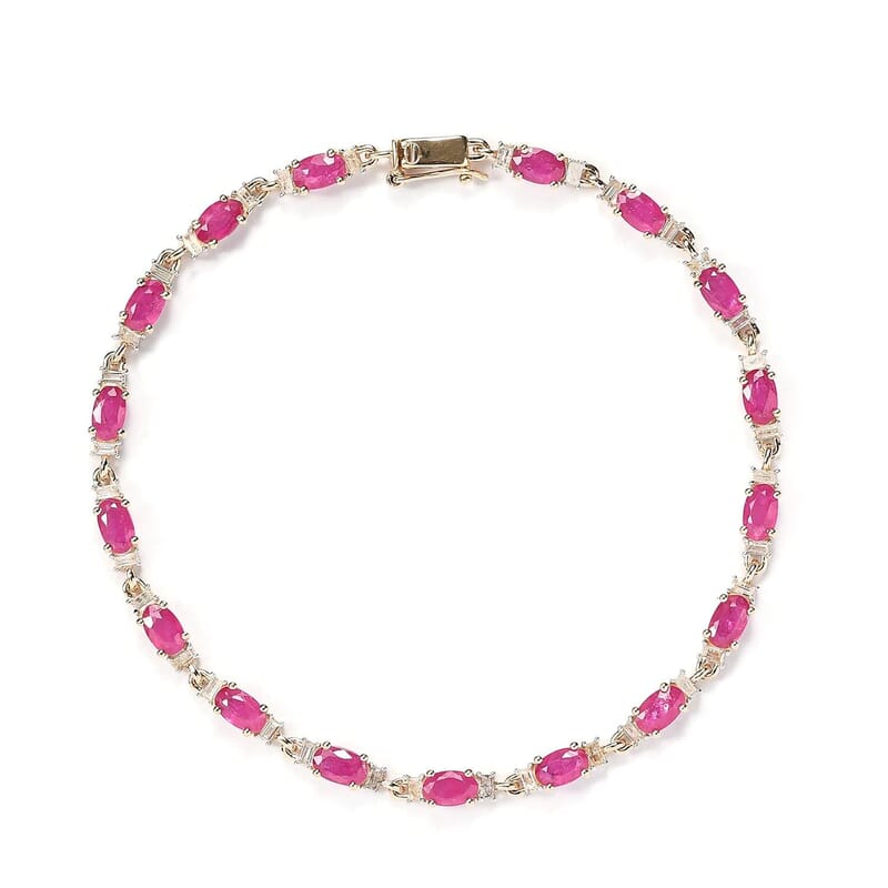 Luxoro 14K Yellow Gold AAA Montepuez Ruby and G-H I3 Diamond Bracelet (7.25 In) 4.20 Grams 5.35 ctw