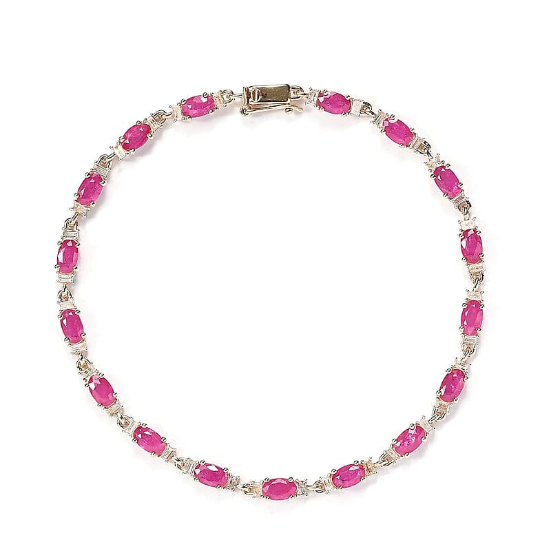 Luxoro 14K Yellow Gold AAA Montepuez Ruby and G-H I3 Diamond Bracelet (7.25 In) 4.20 Grams 5.35 ctw