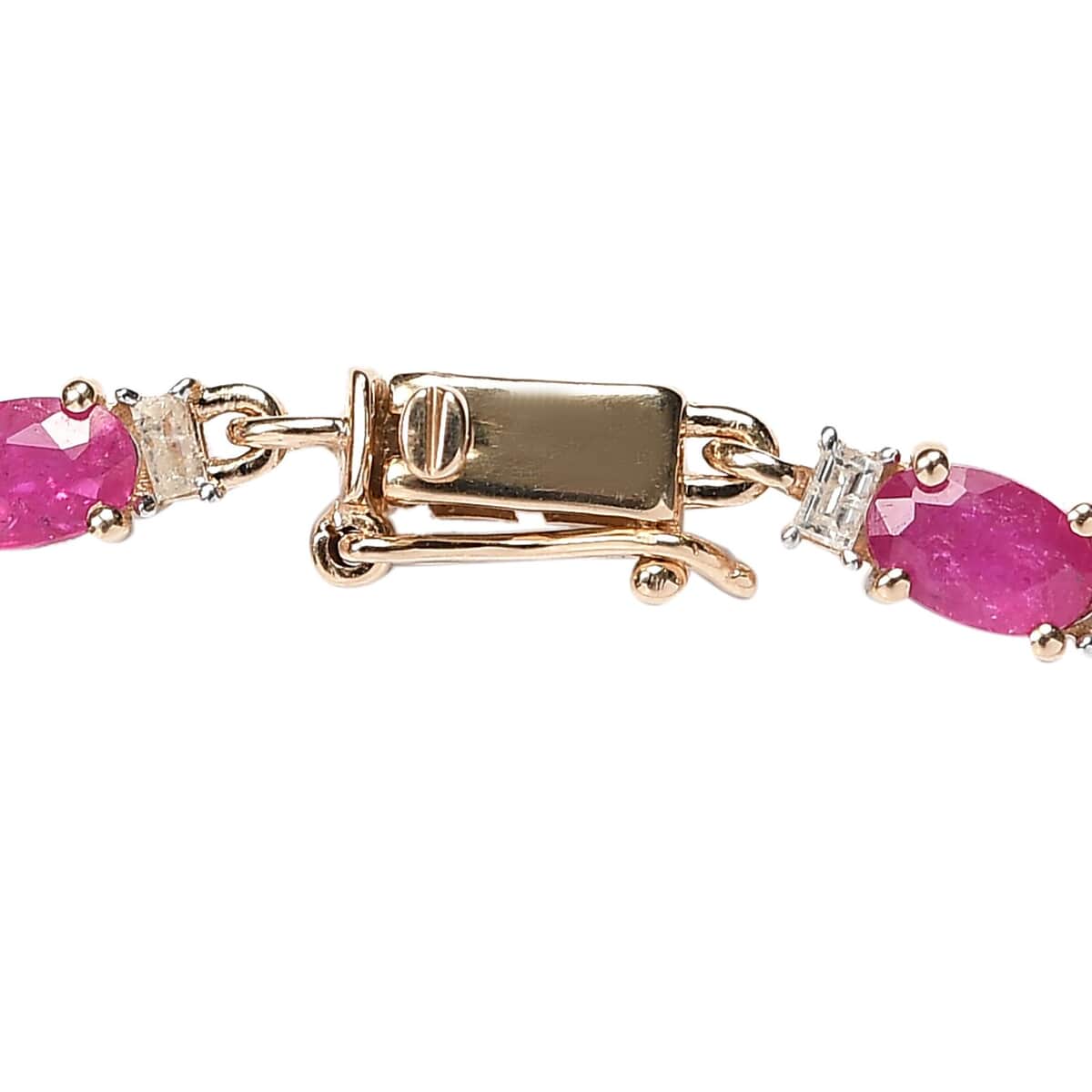 Luxoro 14K Yellow Gold AAA Montepuez Ruby and G-H I3 Diamond Bracelet (7.25 In) 4.20 Grams 5.35 ctw image number 3