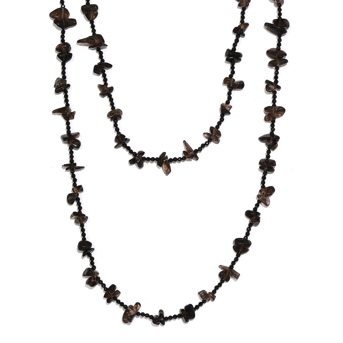 Thai Black Spinel and Brazilian Smoky Quartz Chips Necklace 36 Inches in Platinum Over Sterling Silver 186.25 ctw image number 0