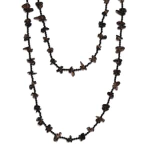 Thai Black Spinel and Brazilian Smoky Quartz Chips Necklace 36 Inches in Platinum Over Sterling Silver 186.25 ctw