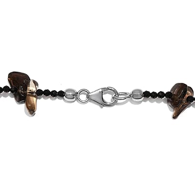 Thai Black Spinel and Brazilian Smoky Quartz 186.25 ctw Chips Necklace in Platinum Over Sterling Silver 36 Inches