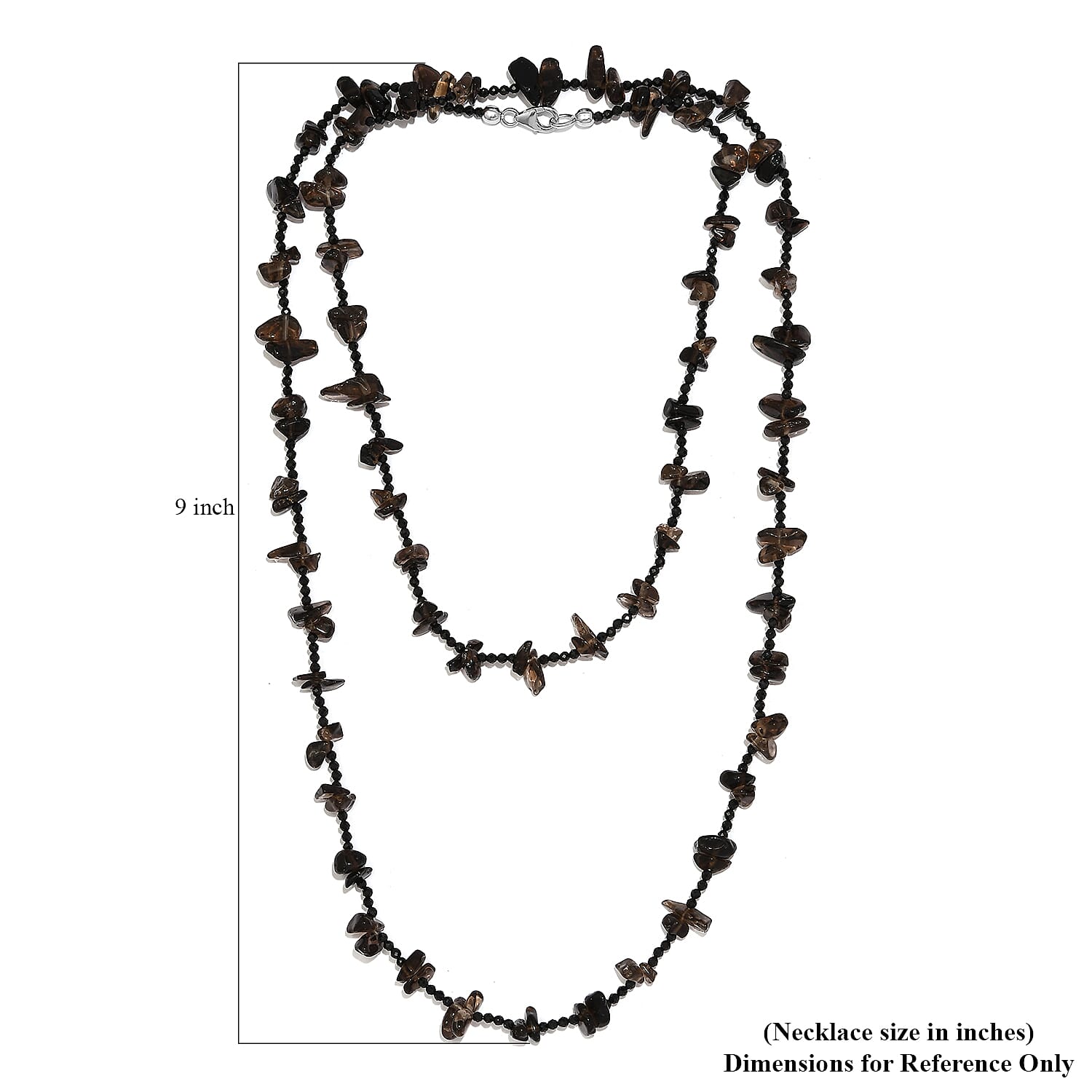 Thai Black Spinel and Brazilian Smoky Quartz 186.25 ctw Chips Necklace in Platinum Over Sterling Silver 36 Inches