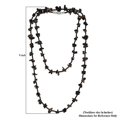 Thai Black Spinel and Brazilian Smoky Quartz 186.25 ctw Chips Necklace in Platinum Over Sterling Silver 36 Inches