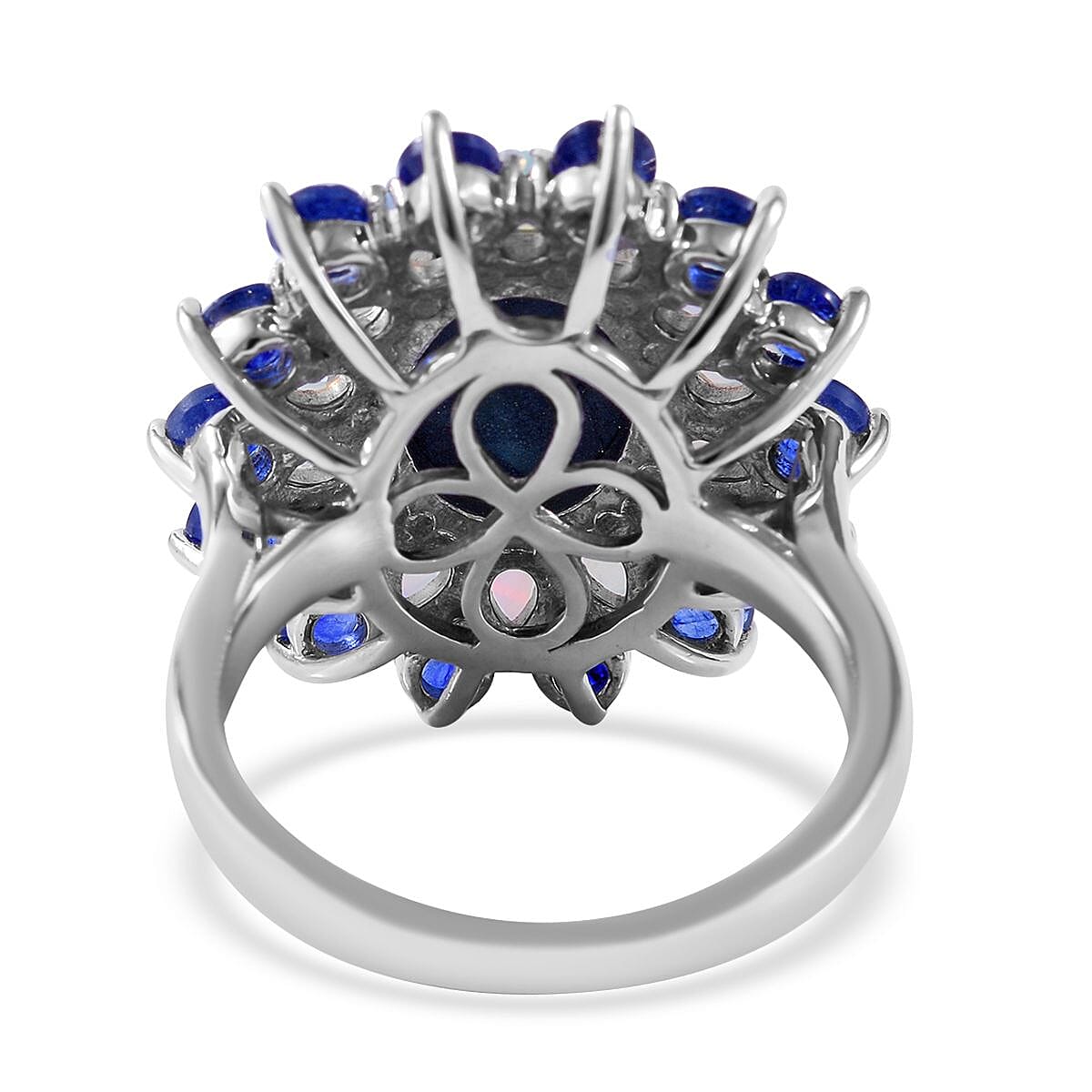 Thai Blue Star Sapphire (DF) and Multi Gemstone Floral Ring in Platinum Over Sterling Silver 9.65 ctw image number 3