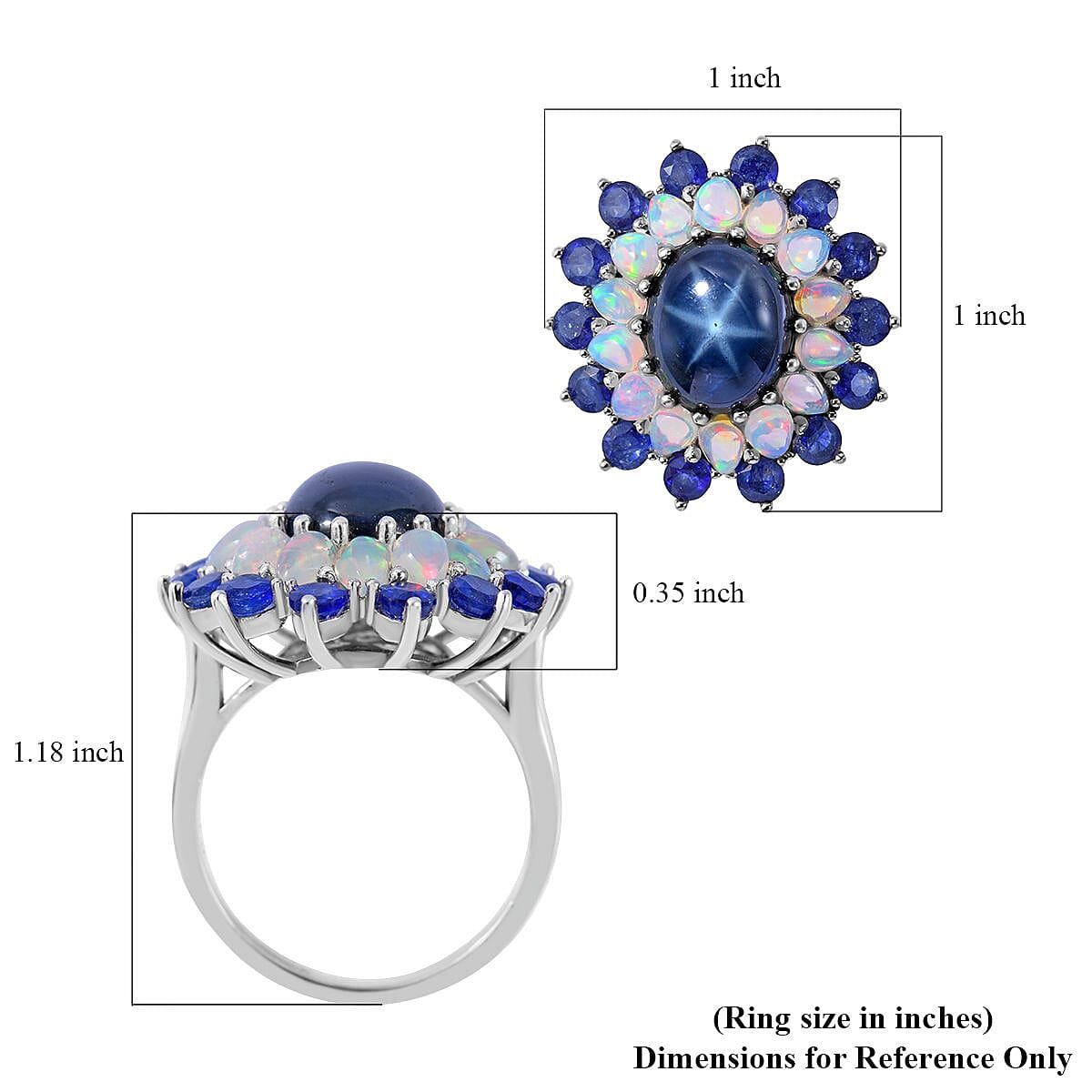 Blue Star Sapphire (DF) and Multi Gemstone Floral Ring in Platinum Over Sterling Silver (Size 8.0) 9.65 ctw image number 4