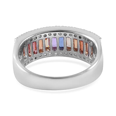 Multi Sapphire and White Zircon Half Eternity Band Ring in Platinum Over Sterling Silver (Size 10.0) 1.75 ctw