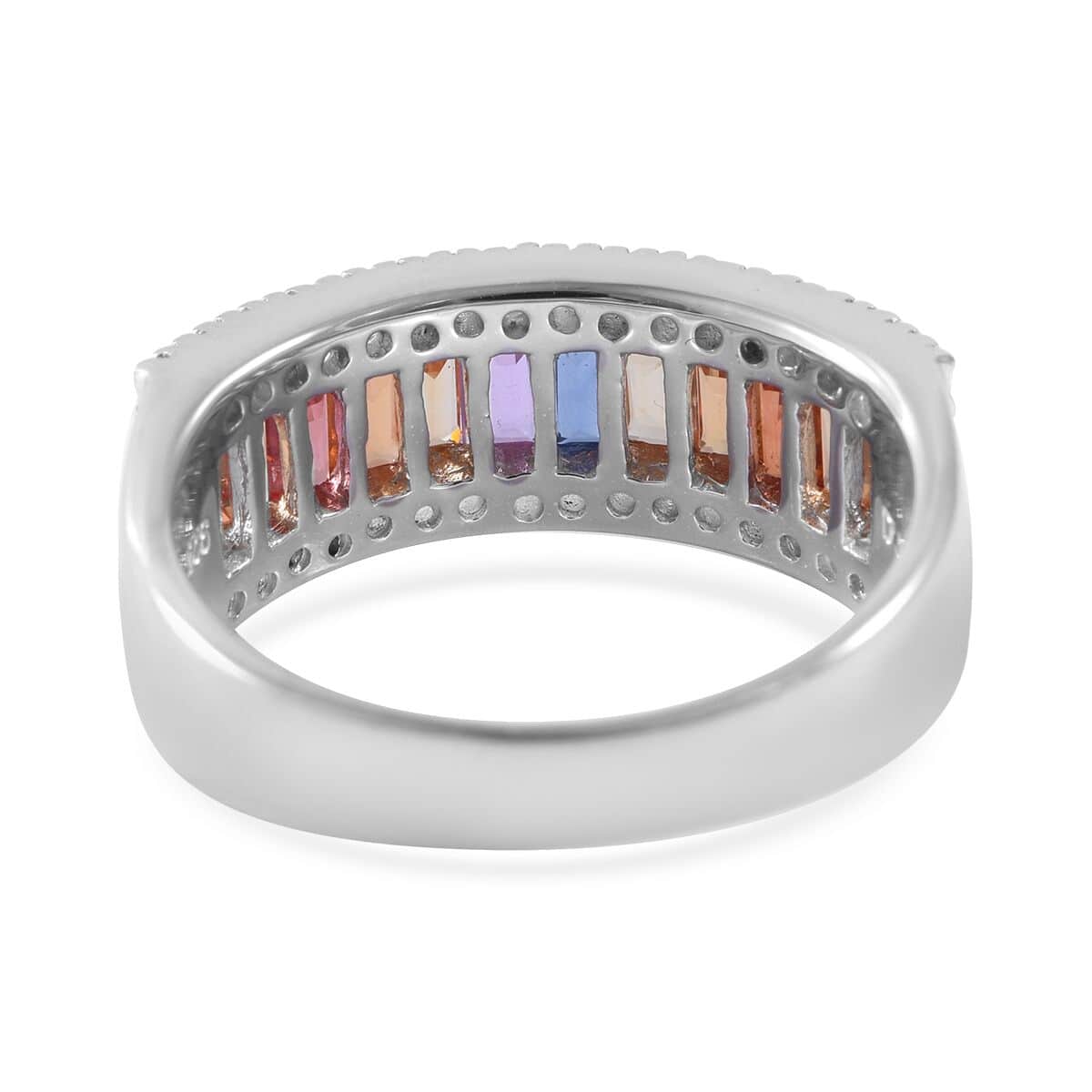 Doorbuster Multi Sapphire, Natural White Zircon Half Eternity Band Ring in Platinum Over Sterling Silver (Size 10.0) 1.75 ctw image number 3