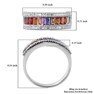 Multi Sapphire and White Zircon Half Eternity Band Ring in Platinum Over Sterling Silver (Size 10.0) 1.75 ctw