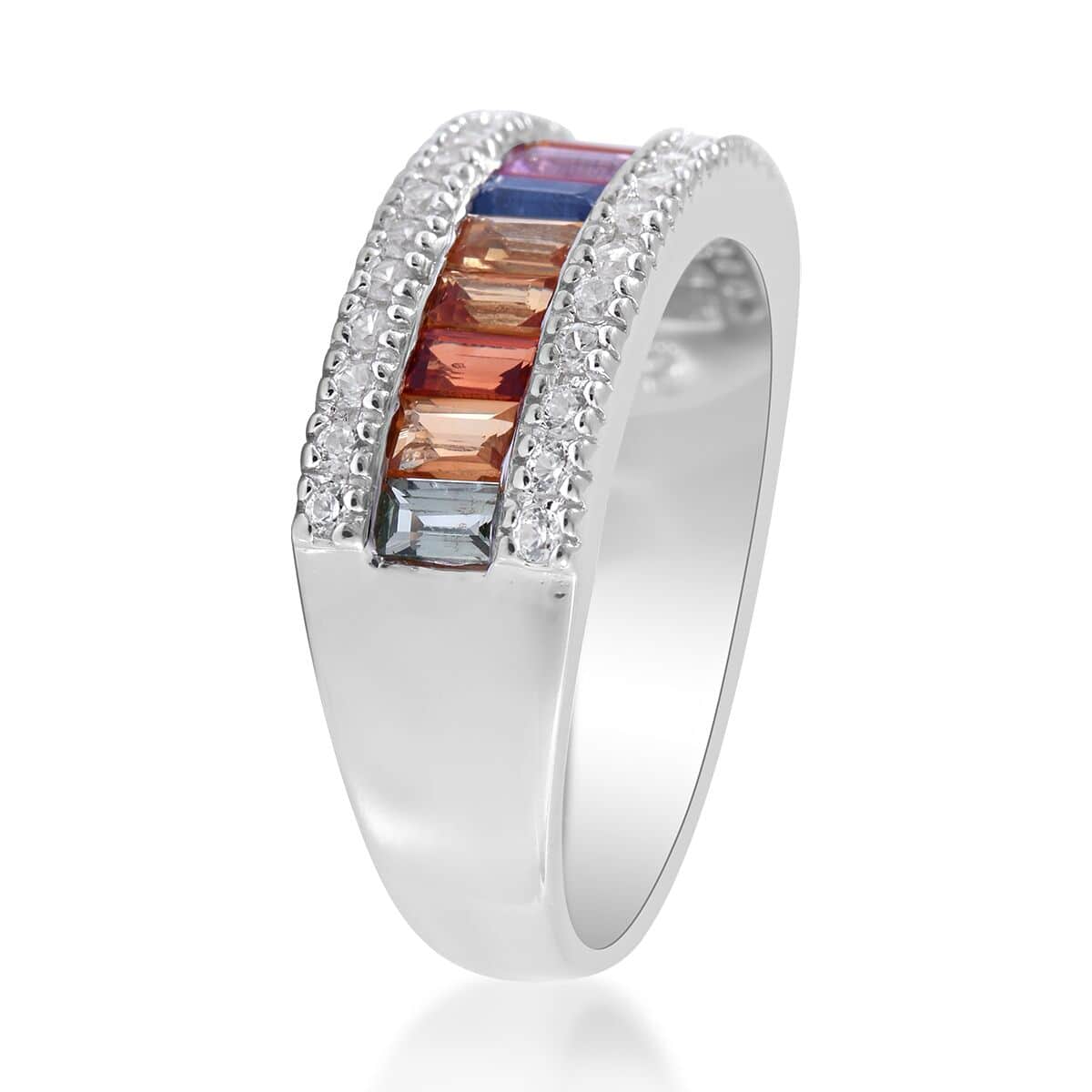 Multi Sapphire and White Zircon Half Eternity Band Ring in Platinum Over Sterling Silver (Size 8.0) 1.75 ctw image number 2