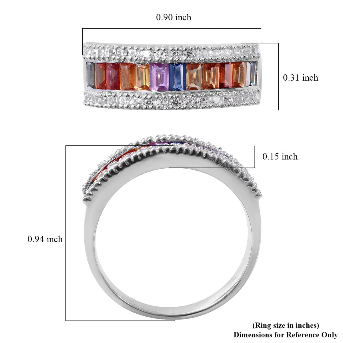 Multi Sapphire and White Zircon Half Eternity Band Ring in Platinum Over Sterling Silver (Size 8.0) 1.75 ctw image number 4