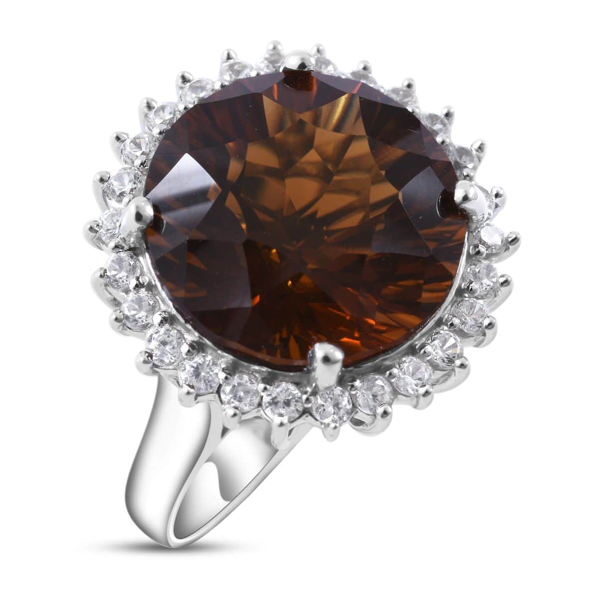 Hearts and Arrows Santa Ana Madeira Citrine and Natural White Zircon Sunburst Ring in Platinum Over Sterling Silver 11.25 ctw image number 0