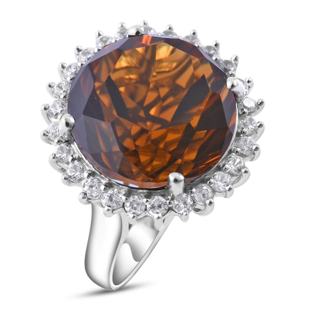 Flower and Hearts Santa Ana Madeira Citrine and Natural White Zircon Sunburst Ring in Platinum Over Sterling Silver (Size 7.0) 11.25 ctw image number 0